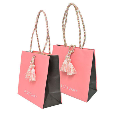 Customized Ribbon Handle Boutique Jewellery Gift Gold Foil Logo Shopping Paper Bags For Hair Extension