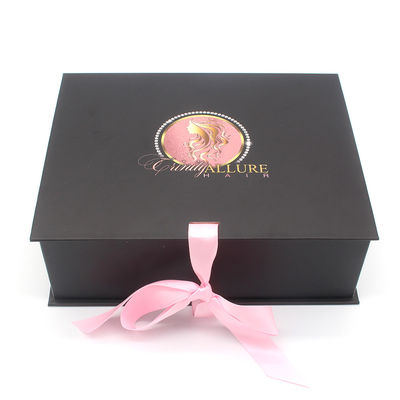 Custom Logo Printed Black Pink Magnetic Luxury Silk Satin Lined Packaging Gift Box With Lid And Ribbon
