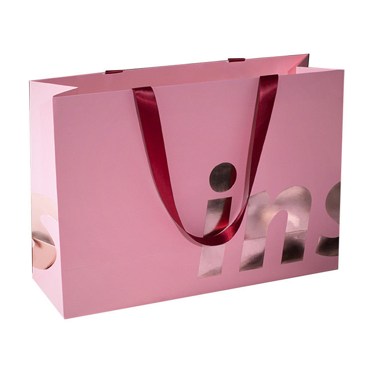 Custom Printing Branded Logo Retail Paper Shopping Bags With Ribbon Handles
